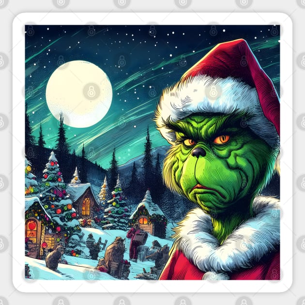 Whimsical Holidays: Grinch-Inspired Artwork and Festive Delights Magnet by insaneLEDP